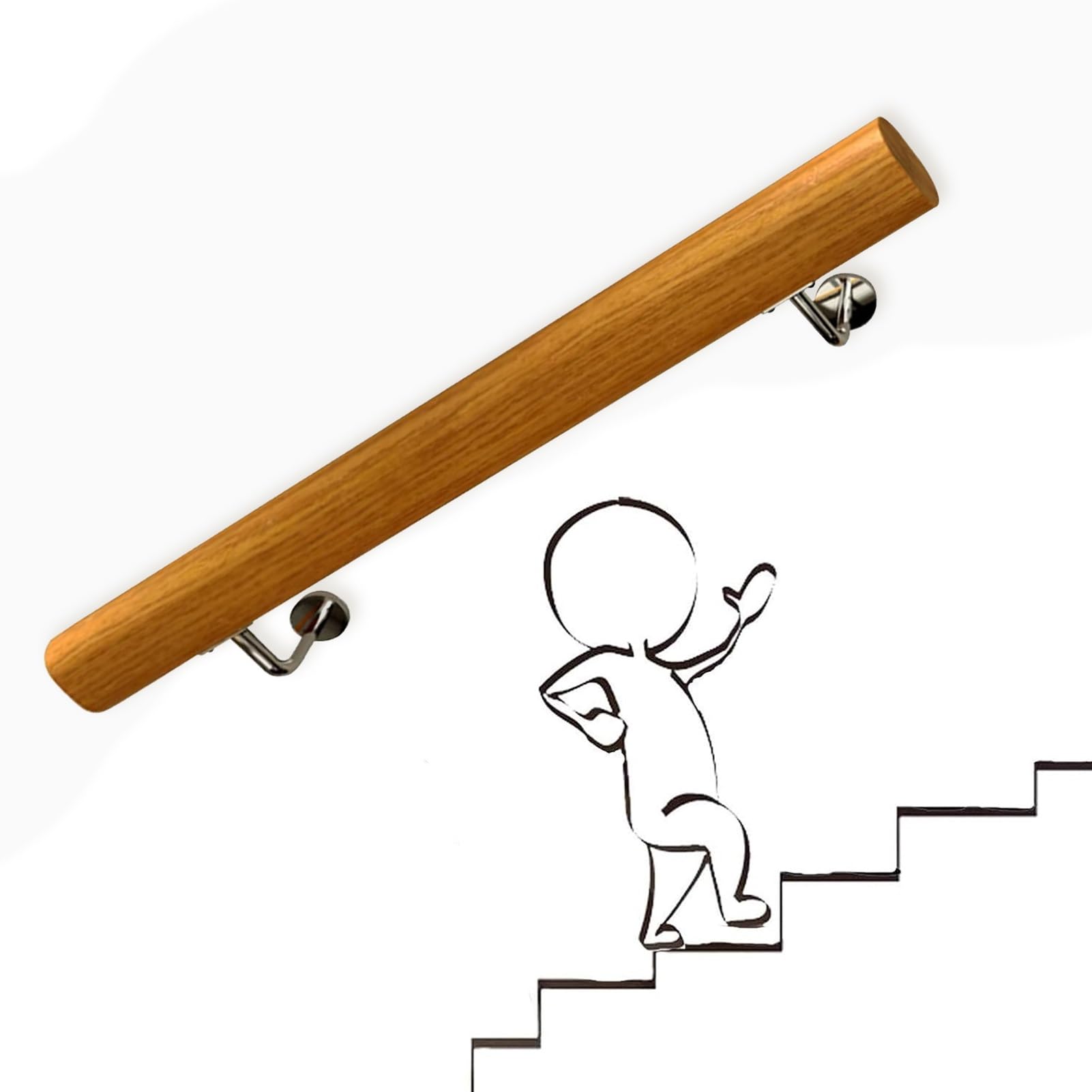 Gyeqxkt Wooden Handrail For Stairs Indoor Non Slip Banister Rail Kit With Stainless Steel Brackets Wall Mounted Staircases Railing Support Rod 8.2Ft/250Cm