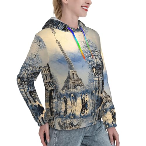 Sweat-shirt femme Tour Eiffel pull à capuche extensible imprimé doux