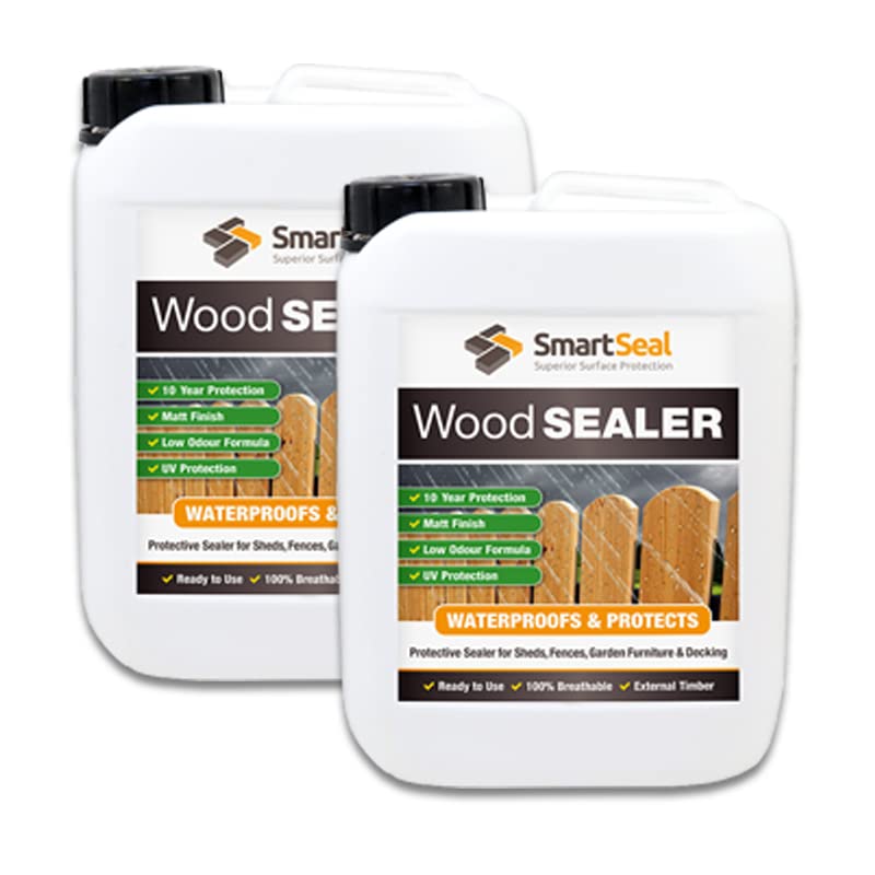 SmartSeal Wood Sealer - 2 x 5L - Clear Protective Wood Sealer for Exterior Use. Rain Repellent Invisible Waterproof Sealant for Wooden Fences, Decking, Sheds & Garden Furniture — image 1