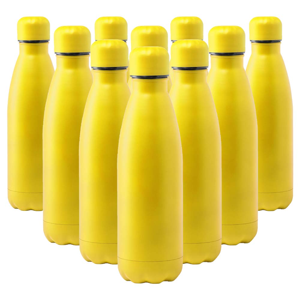 eBuyGB Metal Water Bottle 790ml Stainless Steel Leakproof Drinks Bottle Reusable BPA Free Matt Water Bottles - Travel Cup for School, Gym, Outdoor, Yoga & Sports - Yellow (Pack of 10)