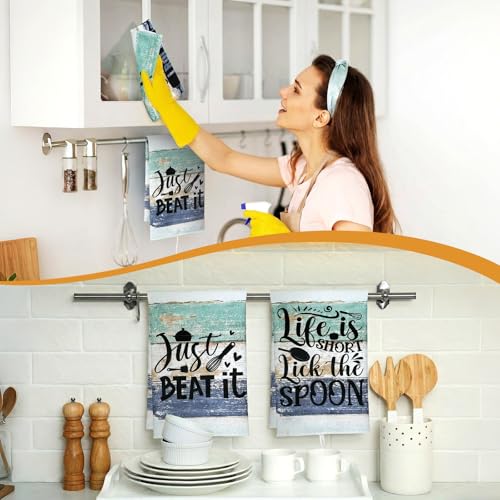 Image of Bencailor 6 Pcs Mint Kitchen Towels Decorative Sets Dish Towels Absorbent Fast Drying Hand Tea Vintage Hanging Reusable Cleaning Dishcloths for Cooking Farmhouse Bathroom Accessory