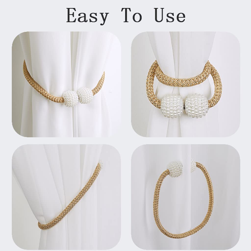 2 PCS Embrasses de Rideau Magnétiques, Petite Boule de Perle Porte-Rideau Boucle Clips Corde Draperie Retenues pour Rideaux Fins ou Épais