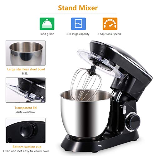 Küchenmaschine Decdeal 6,5L Knetmaschine Teigmaschine Rührmaschine, 1400W, 6+1 Geschwindigkeit, Inkl. Rührhaken… – Bild 4