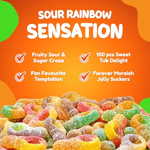 Sweetzone Sour Jelly Suckers 800g 100pcs, Fizzy Fruity Gummies, Retro Soft Halal Gummy Candy, Sweet Tub of Bulk Sweeties, Jelly Sweets for Kids, Party Candy, Bulk Sweet Gummy Mix for Your Sweet Tooth