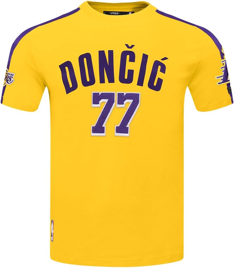 Pro Standard Mens NBA Los Angeles Lakers Luka Doncic #77 Classic Player Short Sleeve Taping Tee Yellow/Purple M