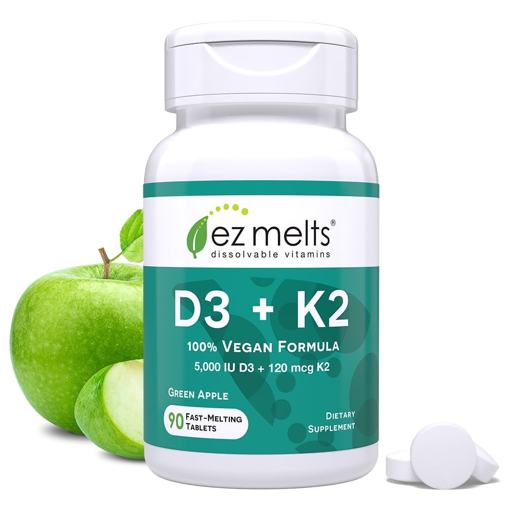 EZ Melts Dissolvable Vitamin D3 K2 5,000 IU, Bone & Joint Support, Sugar-Free, 3-Month Supply - 1 Pack