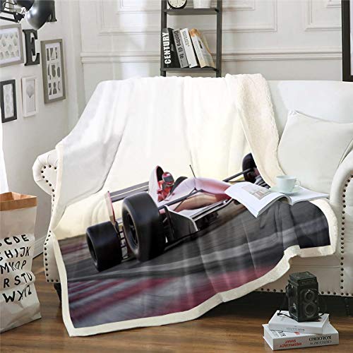 Loussiesd Racing Car Blanket for Couch Bed Sofa Racer Printed Fleece Blankets Decorative Extreme Sports Theme Plush Throw Blanket Car Sports Competition Sherpa Blanket Single 50"x60"