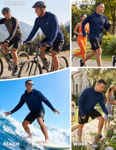 Image of PINSPARK UPF 50+ Sun Protection Hoodie Men with Mask Quick Dry Long Sleeve Fishing Hiking Shirts UV Rash Guard Lightweight