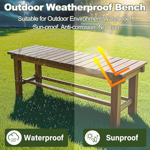 Image of 47.2'' Outdoor Garden Benches Weatherproof Patio Bench Two-Person Seat Backless Bench Wood Bench with Slatted High Temperature Bench for Front Porch Backyard (Upgraded to Prevent Fading)