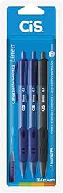 CiS Línea Luxor Caneta Esferográfica - 0.7 mm - Blister - 2 Azul/1 Preto - pacote de 3 unidades