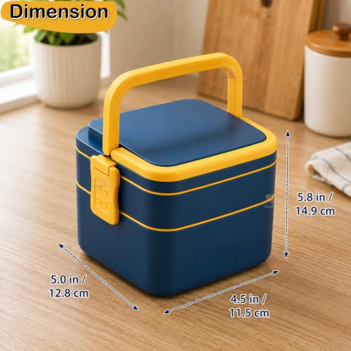 Image of WISHKEY Microwave Proof Double Compartment Lunch Box with Handle for Kids, Colorful Push Lock Tiffin Box for Office Adults, Birthday Gift for School Boys & Girls (Pack of 1, Multicolor)