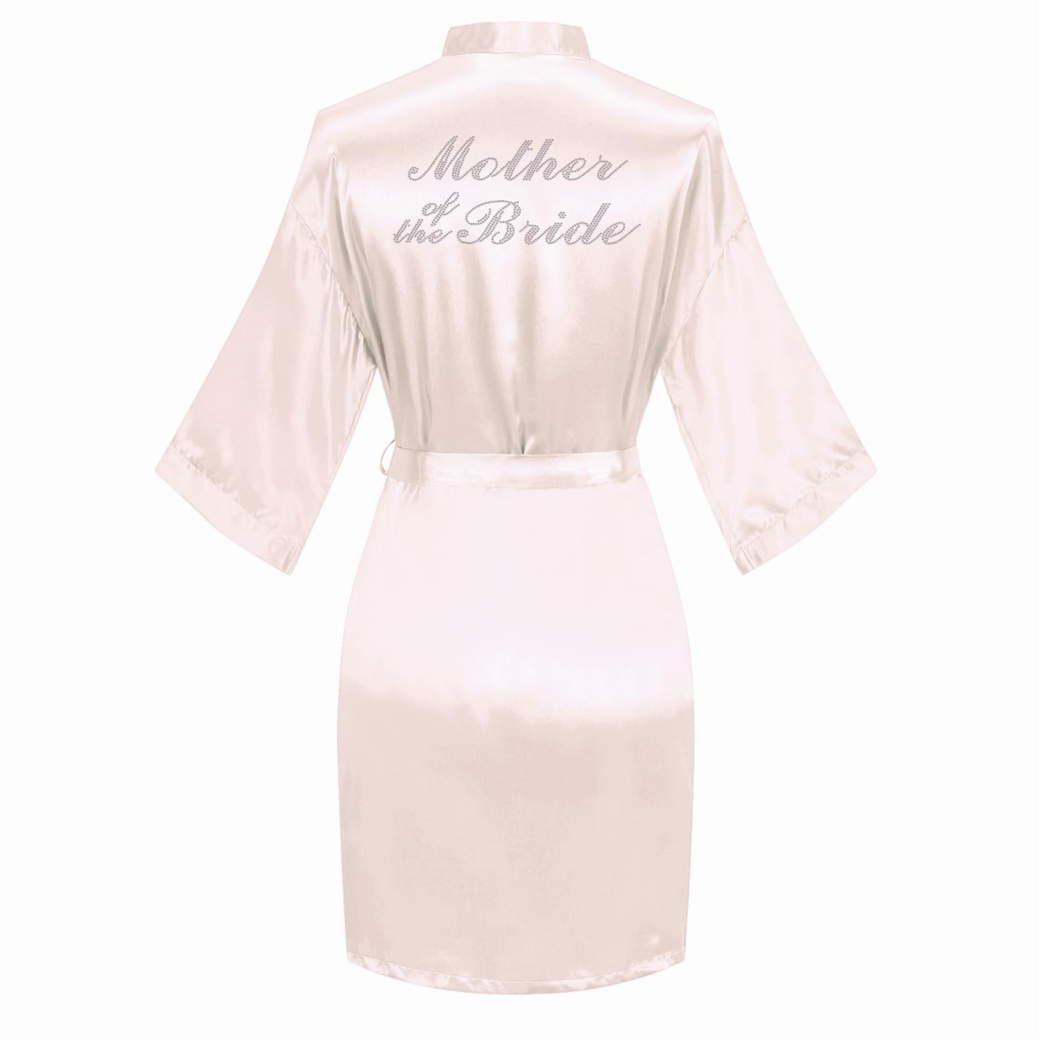 Women's Satin Robe Short Kimono for Bride &amp; Bridesmaid with Silver Rhinestones, Wedding Party Robes