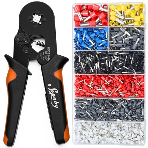 Sopoby Ferrule Crimping Tool Kit with 2000PCS Ferrules Insulated Wire Terminals, Self-adjustable Ratchet Wire Crimper for Electrical Wire Connectors