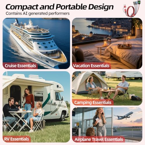 Image of Cruise Essentials 2026 for Apple Watch Charger,Travel /Camping /Vacation Essentials Dual Type-C 4 in 2 Multi Charging Cable, iWatch Charger, Compatible with iWatch 11-2 /Ultra /iPhone 17-8,Car Charger 5FT