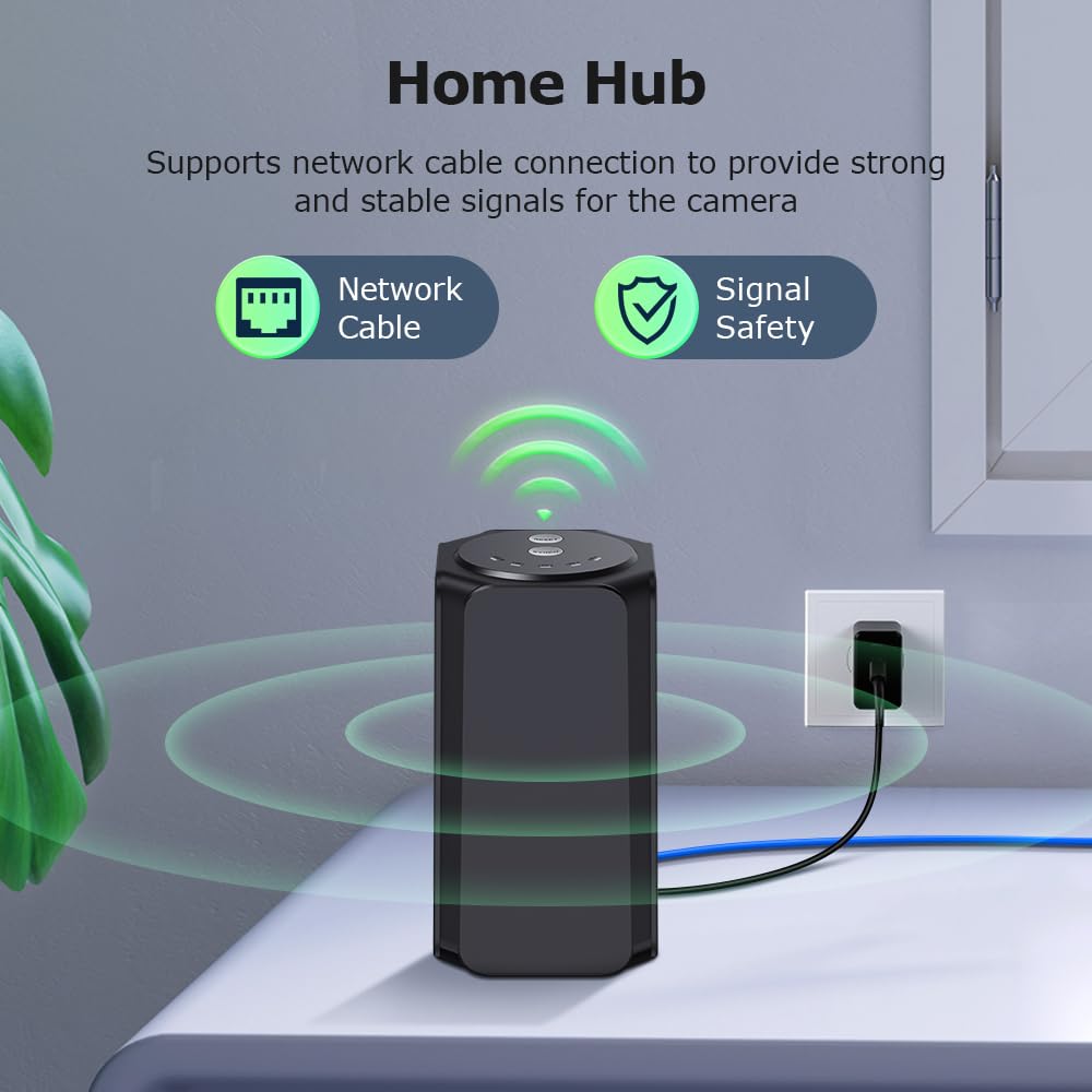 SHIWOJIA 4 Kit Camara Vigilancia WiFi con Home hub, Halow WiFi Camara Exterior Solar, Visión Nocturna, Audio Bidireccional, Detección de Movimiento PIR, Sin Costo Mensual