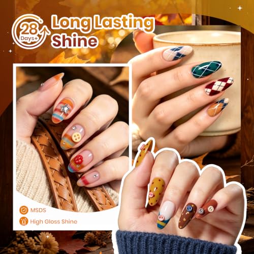 Image of Beetles Fall Gel Nail Polish Set - Vintage Wilds, 6 Colors Fall Gel Polish Set | Fall Nail Art with 2-In-1 Nail Art Pen, Button, Color Card, Soak-Off UV LED, Long-Lasting for Salon, DIY & Holiday Manicures