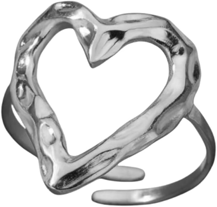 Chunky Gold Heart Statement Ring for Women Silver Big Hollow Heart Statement Ring Minimalist Open Adjustable Big Heart Ring Trendy Jewelry Gift for Women