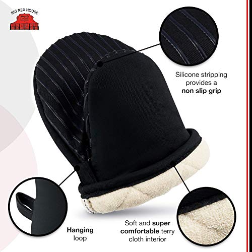 Big Red House Mini Oven Mitts, Made With Recycled Cotton Infill, 480 F Heat Resistant, 1 Pair Black #TOP5