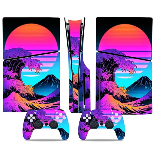 Couverture complète pour console et manette PS5 Slim en vinyle premium édition coucher de soleil