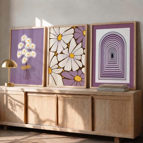 Image of kotart Boho Floral Art Home Decoration Painting | Floral Aesthetic Paintings With Frame For Living Room Bed Room Hotel Wall Decor Digital Reprint Set of 3 (19X25 inch)
