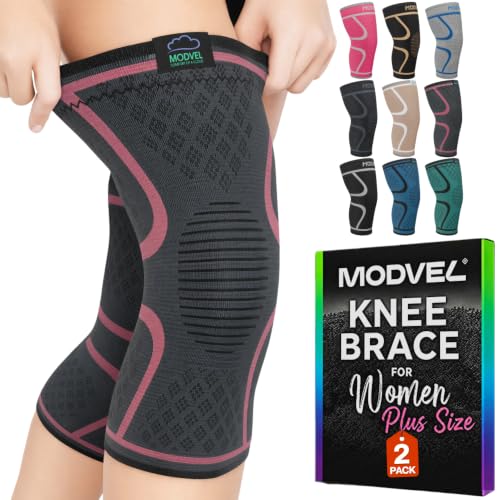 Image of Modvel 2 Pack Knee Brace for Women - Knee Support for Walking, Knee Compression Sleeves for Pain Relief, Knee Sleeves for Women, Knee Brace for Sports, Workouts & Arthritis