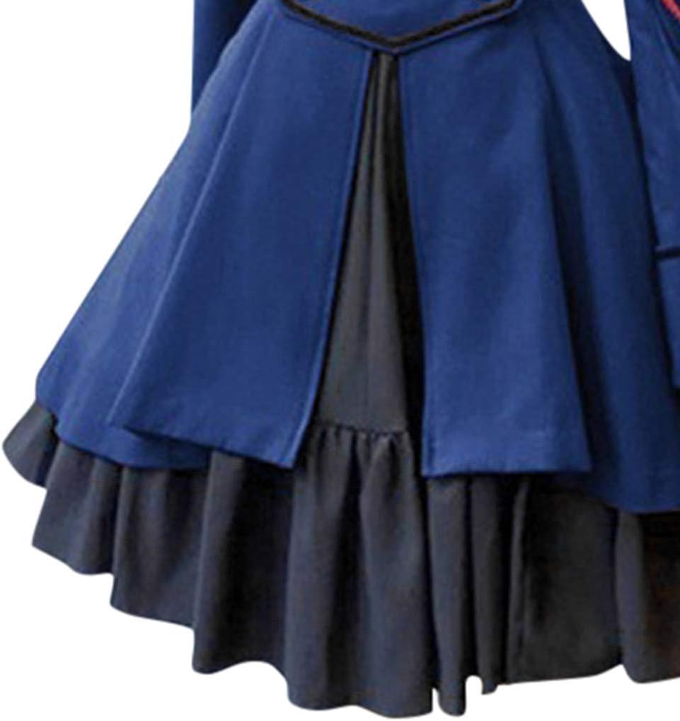 pbnbp Women's Gothic Lolita Dresses Buttons Mini Overlay Collared Neck Costumes Bow Front Long Sleeve Victorian Swing Dress