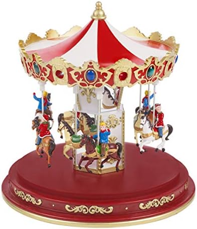 The Christmas Workshop 82790 Revolving Musical Carousel / Light Up Christmas Decoration / 14 x Multi-Coloured LED Lights / Plays 8 Different Classic Christmas Songs / 24cm x 24cm