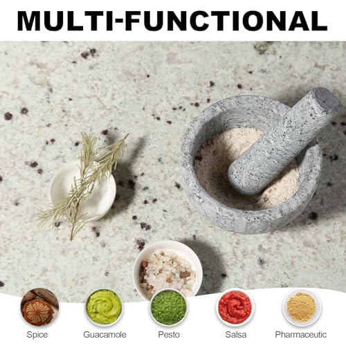 Image of Koville 5 Inch 1.5 Cup-Capacity Mortar and Pestle Set - Heavy Natural Granite Spice Grinder Bowl, Unpolished Heavy Granite for Organic Appearance, Solid Stone Grinder Marble Spice Herb Grinder