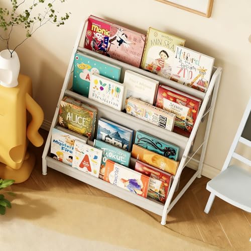 Image of Aokitsink Bookcases Montessori Bookshelf Nursery Book Shelves and Storage Childrens Toddler Bookshelf Sturdy Metal Storage Organizer for Rooms Playroom