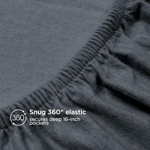 Image of Briarwood Home Heather Flannel Sheet Set, 100% Organic Cotton, Six-Fold Brushed, Super Soft, Warm, Deep Pocket Turkish Bedding with NanoTech Infuse for Enhanced Durability (Charcoal, Full)