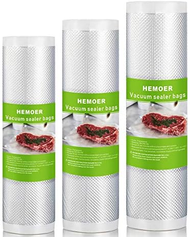 Vacuum Food Sealer Bags, HEMOER Commerical Grade Customized Sized Kitchen Food Storage Vac Seal Rolls (10 x 197inch, 11x 197inch)
