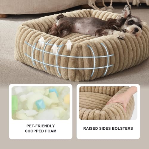 Image of FURTIME Dog Bed Medium Size Dog, Washable Orthopedic Pet Bed with Removable Cover, Rectangle Soft Calming Sleeping Puppy Bed Durable Pet Cuddler with Anti-Slip Bottom, Beige, M Plus (30 inchx24 inchx8 inch)