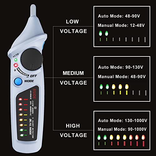 Image of Bside Electric Tester Pen Non-Contact Voltage Detector Power Socket Wall Plug AC Voltage Sensor Dual Mode 12V-1000V Freely Adjustable Sensitivity Live Line Check with 8 LED Indicators