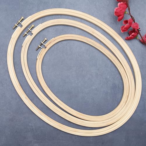 Image of EmbroideryMaterial Wooden Oval Embroidery Hoop Ring Frame (11.37 x 8.5 Inch) | for Cross Stitch, Hand Embroidery, Sewing, Macrame, Painting & Wall Decor with Brass Screw (1 Piece)