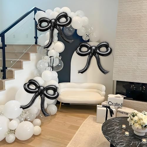 Image of 4 Pcs Bow Birthday Decorations Black Bow Balloons Bow Party Decorations Giant Foil Balloon for Girl Women Baby Shower Bridal Engagement Wedding Decor Bachelorette Party Supplies