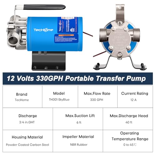 Image of 12V Portable Electric Utility Water Transfer Pump, with ON /OFF Switch and Suction Hose Kit.