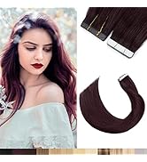 Tape in Hair Extensions Real Human Hair 18inch #99J Wine Red Remy Extension Hair Pieces Silky Str...