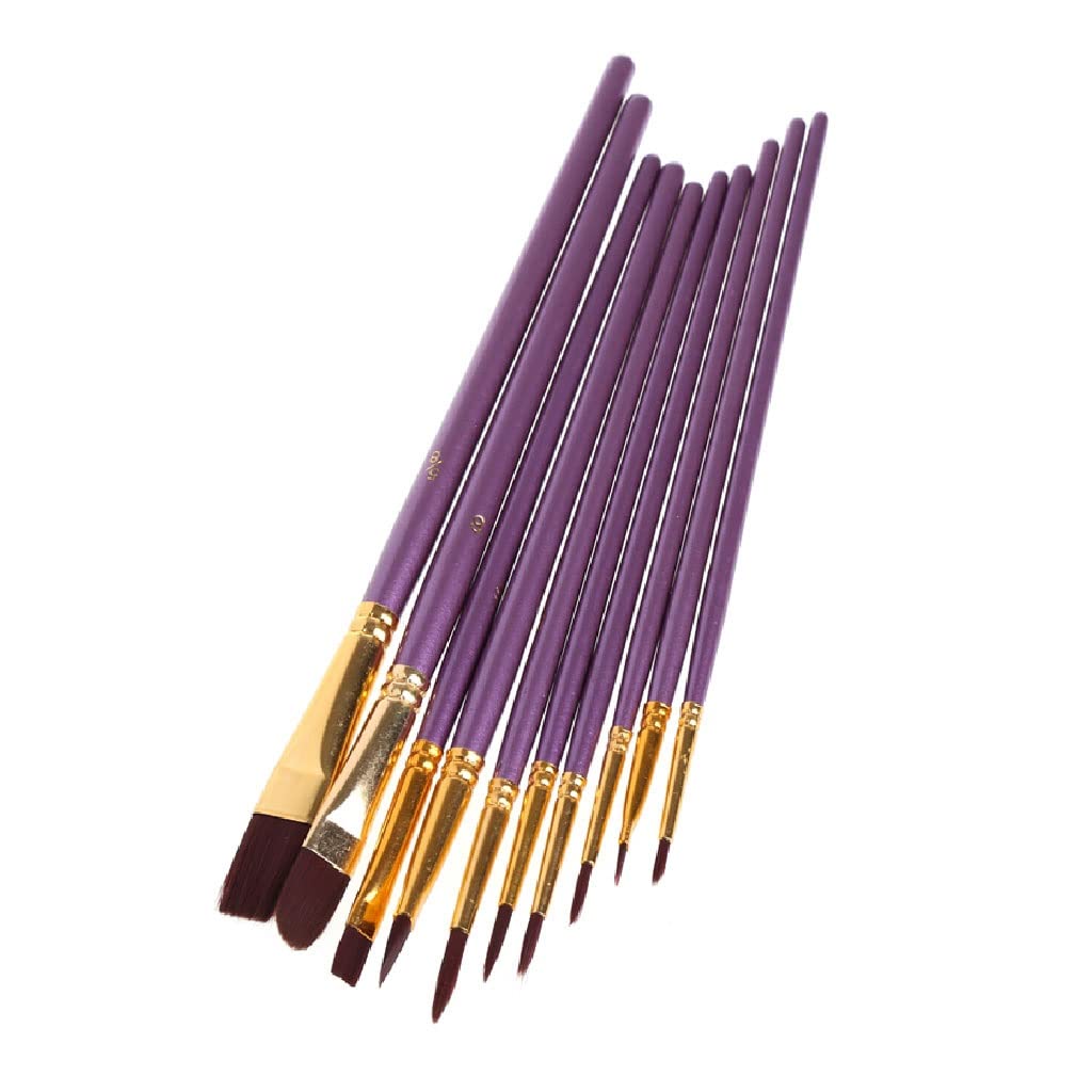 Lot de 10 pinceaux d'artiste en nylon pour aquarelle, acrylique, peinture à l'huile, dessin, kit de dessin,