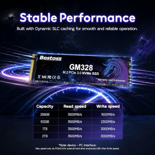 Image of Bestoss 256GB NVMe M.2 SSD PCIe3.0 M.2 2280 SSD,Internal SSD,Up to 3500MB /s