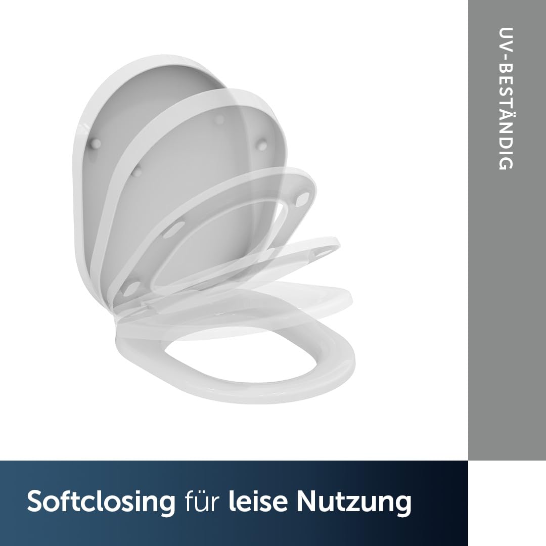Ideal Standard Tonic WC-Sitz Wrapover, rund – Weiß (Alpin) | Abnehmbarer WC-Sitz mit Absenkautomatik (Softclose) und robusten Edelstahl-Scharniere, K706101