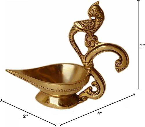 Miniatura 2 de Diya Aarti Pooja Lámpara de aceite hindú de latón con mango Puja Akhand Deepak Kamal Traditional Arti - Carft religioso indio para decoración de