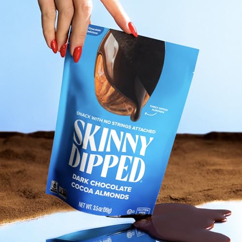 Image of SkinnyDipped Dark Chocolate Cocoa Almonds, Healthy Snack, Plant Protein, Gluten Free, 3.5 oz Resealable Bags (Pack of 5)