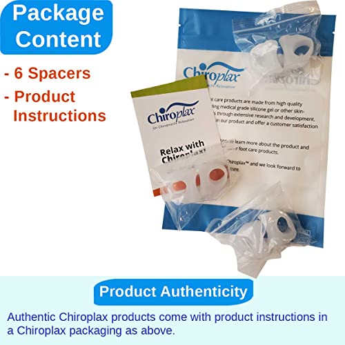 Chiroplax Gel Toe Spacers Separators Corrector Bunion Relief Overlapping Hammer Toe Straightener Spreader Hallux Valgus Splint, 6 Pack (Size Regular, White) #TOP5