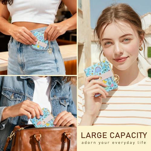 Image of Jogjam Cute Dinosaur Rfid Girls Girly Teen Wallet, Small Slim Thin Compact Travel Credit Card Women Wallet, PU Leather Bifold Cash Zipper Coin Pocket ID Window for Female Ladies Gifts
