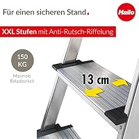 Hailo L80 ComfortLine Alu-Sicherheits-Stehleiter - 6 XXL-Stufen belastbar bis 150 kg - Tiefe Standfläche - Stehleiter mit Ablage - klappbare Aluleiter Made in Germany - Leiter rostfrei - Silber – Ansicht 2