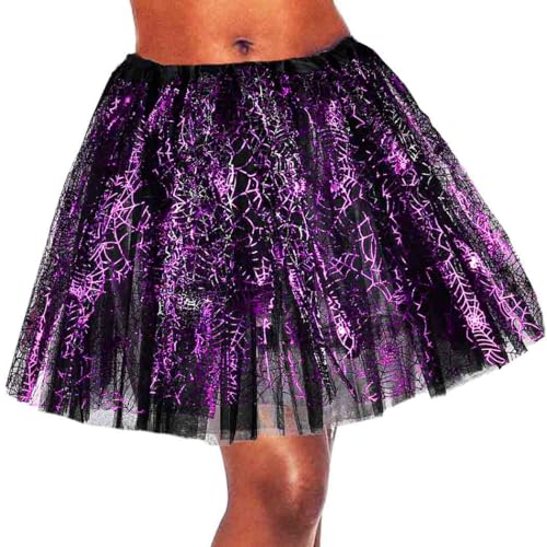 Sinalty Purple Spider Web Halloween Tutu Skirt 4 Layered Tutu Dance Skirt Rave 1920s Ballet Skirts Costume Dress Tutus for Women and Girls
