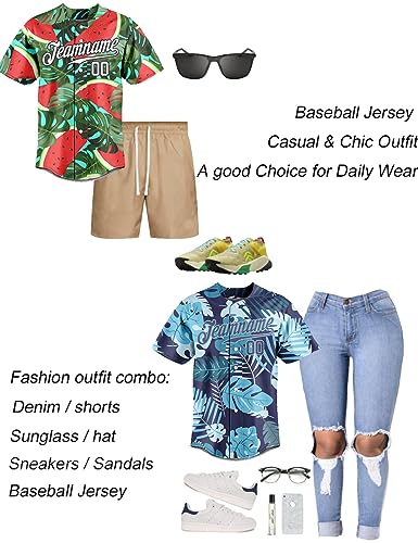 Custom Baseball Jersey Personalized Hawaiian Floral Shirt Button Down Tropical Holiday Beach Shirts for Men Women Youth miniatura 2