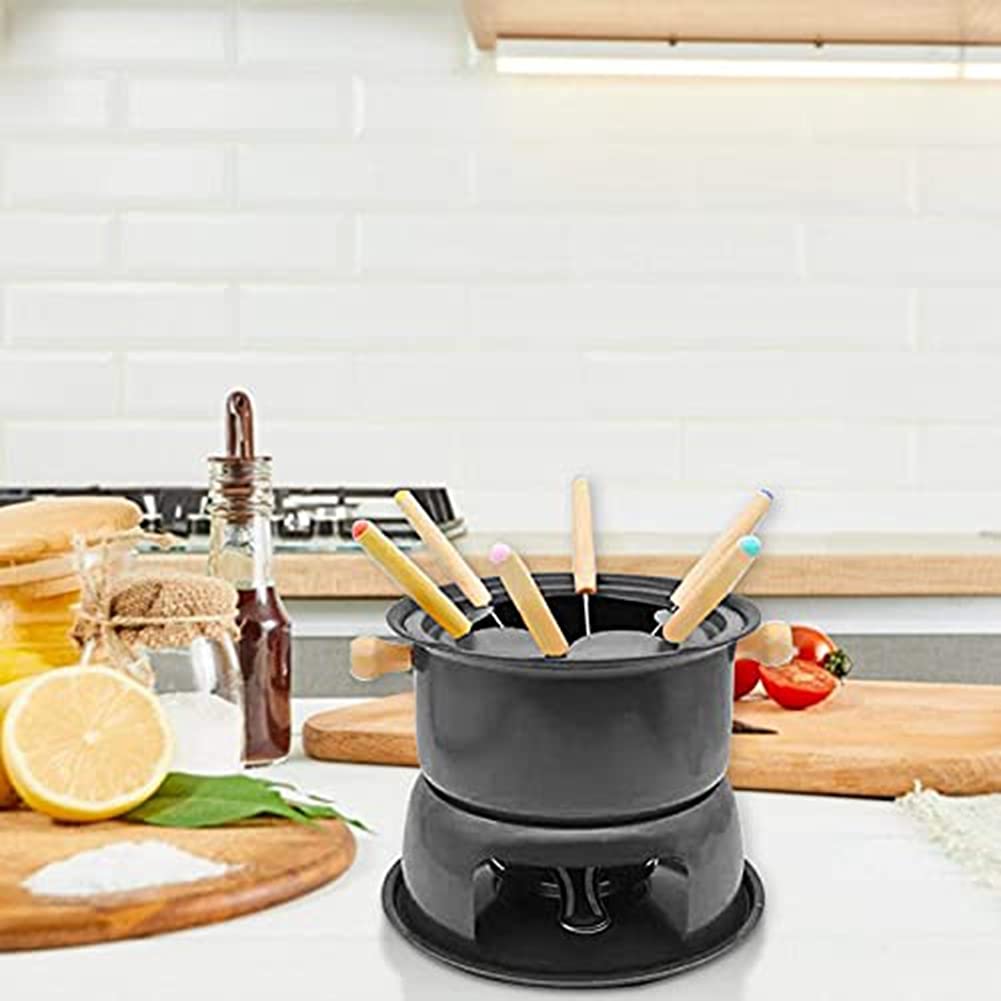 Mini set di pentole in acciaio inox per fonduta di formaggio, cioccolato, fonduta, 6 forchette da immersione e pentola rimovibile per sciogliere salsa caramelle