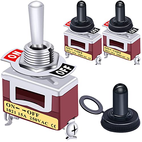 Taiss / 3pcs Kippschalter Hochleistungs 20A 125V 15A 250V SPST 2 Terminal Pin EIN/AUS Metall Wippschalter + 3pcs wasserdichte Abdeckung KN3C-101