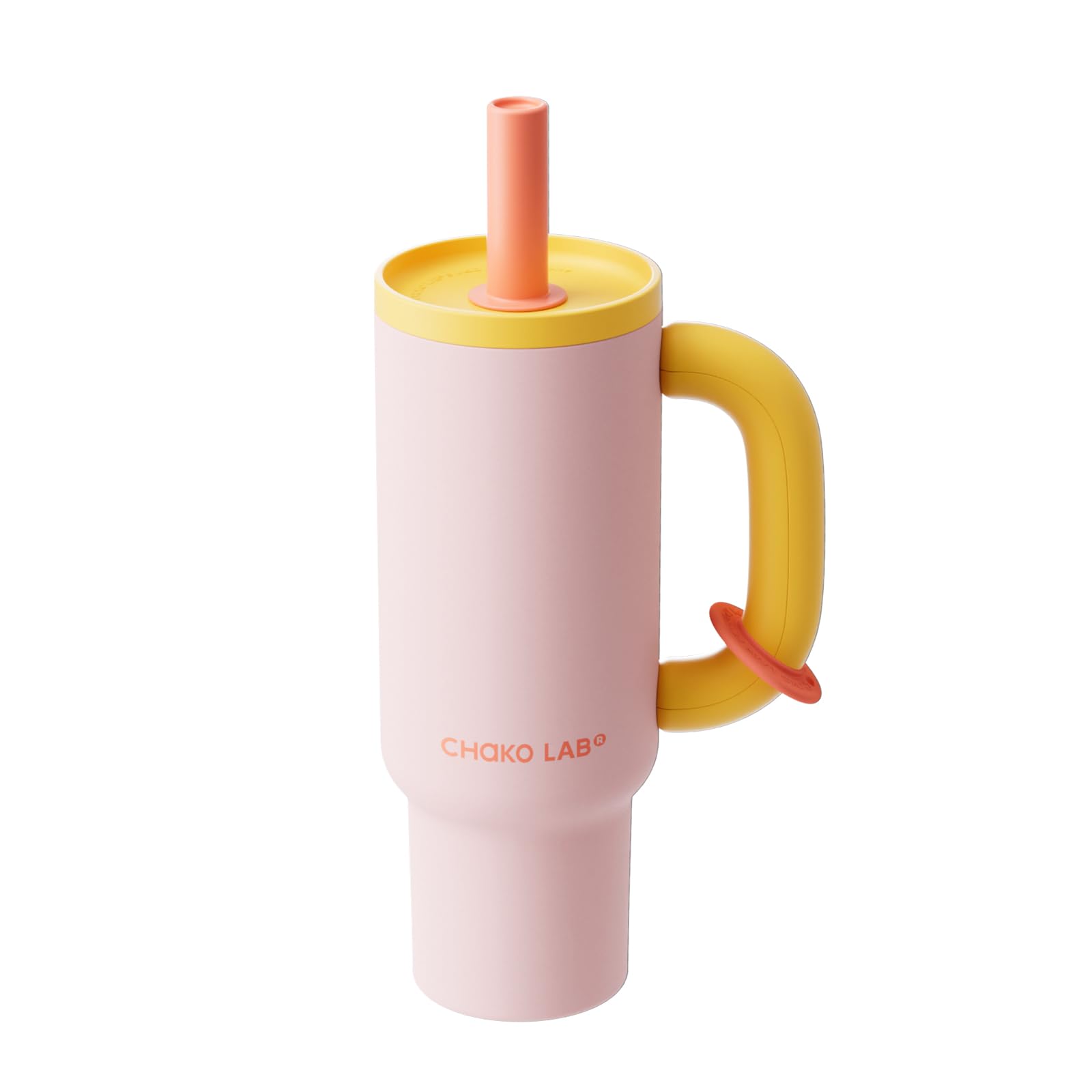 CHAKO LAB BaWang Insulated Stainless Steel Tumbler | Tumbler with Handle and Straw 33oz | Cup Holder Friendly for Travel | Leakproof Water Bottle | BPA-Free | Ceramic liner| pink＆yellow